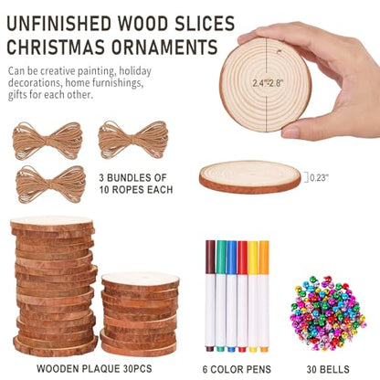 Max Fun Natural Wood Slices for Crafts Christmas Ornament, 30PCS 3.1-3.5'' - size: 2.4"-2.8"
