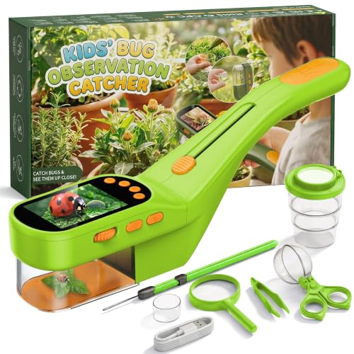 CIMELR Bug Catcher for Kids with 2.4" Screen, 500X Digital Microscope, 1080P Photo/Video, 1000mAh Battery, 8 LED, PC Real-Time Imaging, STEM Nature Toy & Gift for Boys Girls Ages 3-12 - color: Light Green