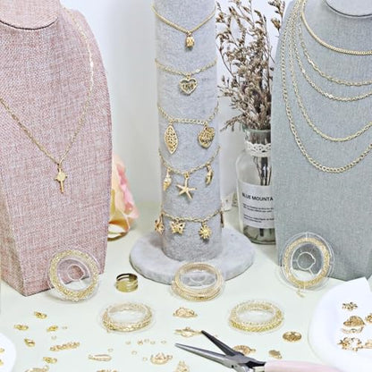 XKCWXY 14K Gold Chain Jewelry Making 5 Rolls 16.4ft Charm Necklace Kit - color: 14KC Gold