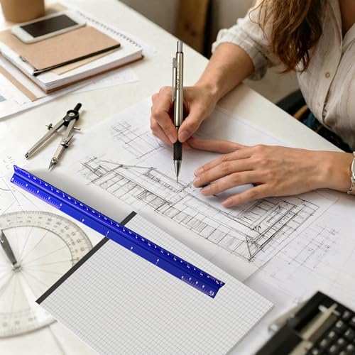 Nicpro 16PCS Drafting Tool Geometry Set with 12'' Architectural Scale Ruler