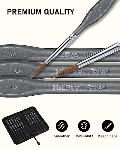 Nicpro Kolinsky Sable Miniature Paint Brushes, 11PCS Fine Detail Brush Set - size: 11 PCS (black)