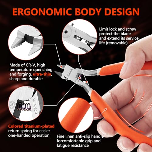 Model Nippers 4.7" Ultra Thin Single Blade Gundam Nippers, Sprue Cutter Hobby Nippers, Model Kit Nippers for Plastic Gunpla Model Building Gift Box with Protective Cover & Spring - style: Extra-thin (Iron Box)