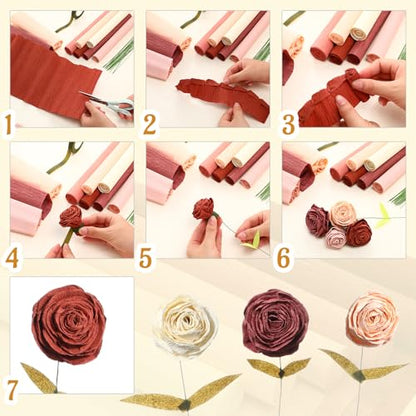 Gersoniel 57 Pcs Crepe Paper DIY Kit for Flower Making, Dusty Pink - color: Dusty Pink