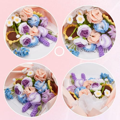 INFUNLY Mixed Bouquet Crochet Kits for Beginners Complete Flower Bouquet Crochet Kits for Adults Starters with Instruction and Video Tutorials Crochet Kit Gift for Mother's Day Wedding Birthday - style: Mixed Flowers