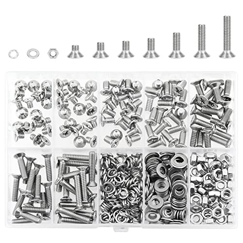 HELIFOUNER 380 Pieces M4 x 5mm /6mm /8mm /10mm /12mm /16mm /20mm, Phillips Countersunk Head Machine Screws, Metric Screws Bolts Washers Nuts Kit, 304 Stainless Steel - size: M4, style: Phillips Countersunk Head
