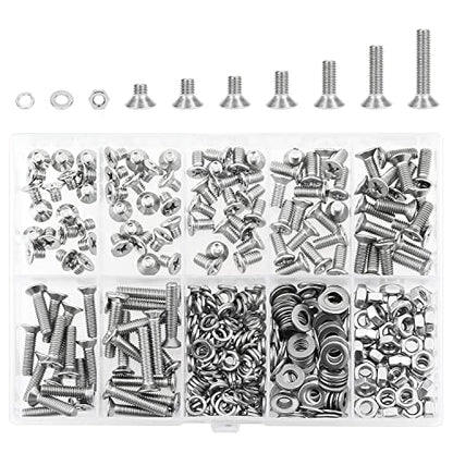 HELIFOUNER 380 Pieces M4 x 5mm /6mm /8mm /10mm /12mm /16mm /20mm, Phillips Countersunk Head Machine Screws, Metric Screws Bolts Washers Nuts Kit, 304 Stainless Steel - size: M4, style: Phillips Countersunk Head