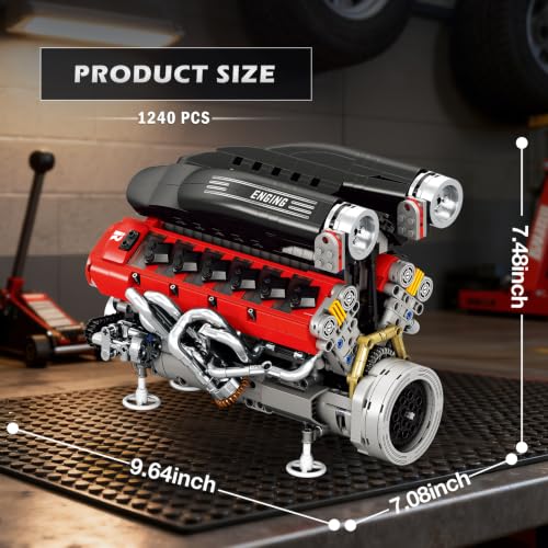 Reobrix V12 Supercar Engine Building Set 33016 with Motor, 1240 Pieces