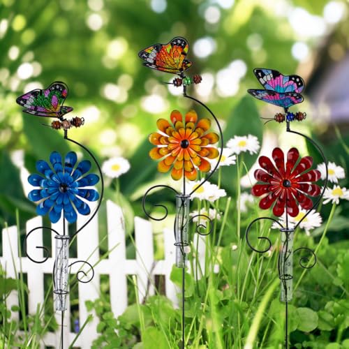 3 Pack Rain Gauge Outdoor, 5 Inch Tube Butterfly Rain Gauges - color: 3 Pcs-Butterfly&Flower