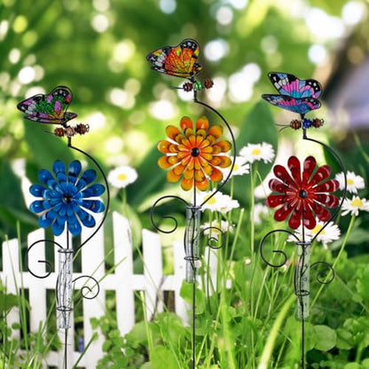3 Pack Rain Gauge Outdoor, 5 Inch Tube Butterfly Rain Gauges - color: 3 Pcs-Butterfly&Flower