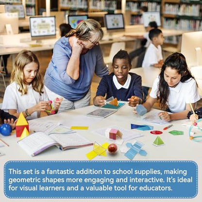 Geometric Solids 3D Shapes & 2D Folding Nets (1.96") 12+12 -Clear Math Manipulatives for Classroom & Homeschool -Thickened Durable Shapes with Smooth Edges,Teacher Supplies for Geometry, Volume & Nets
