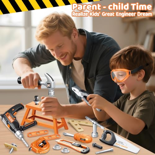 Kids Tool Set with Tool Box Electronic Toy Drill, Toy Tool Set for Boy Girl - style: Black+Orange