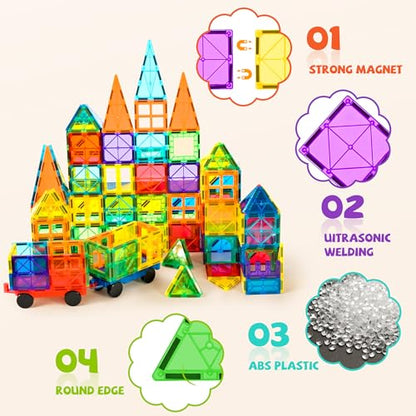 cossy 120Pcs Magnetic Tiles Magnetic 3D Building Blocks Set, Construction Toys for 3 4 5 6 7 8 Year Old Boy and Girl with Stronger Magnets, Educational Toys, Recreational, Conventional - size: 120 Pieces