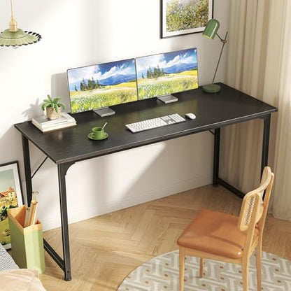 Huuger Computer Desk, 55 Inch Home Office Desk, Gaming Writing Work from Home Study Desk, Large Legroom, Sturdy Metal Frame, Modern Simple, Black - color: Black, size: 54inch