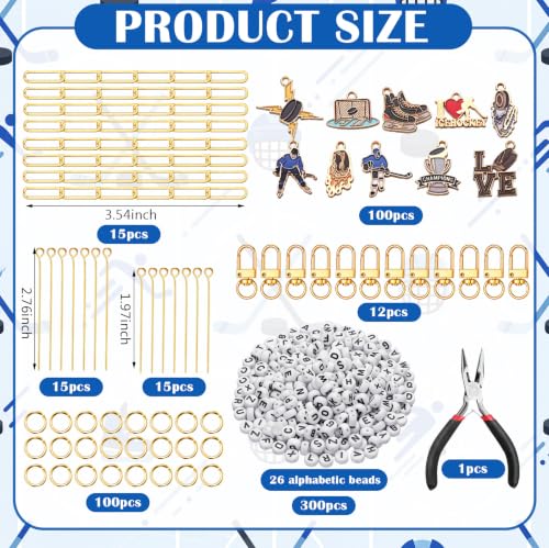 CraftyDream 558 Pcs Hockey Charm Keychain Making Kit Hockey Gifts DIY Craft - style: Hockey