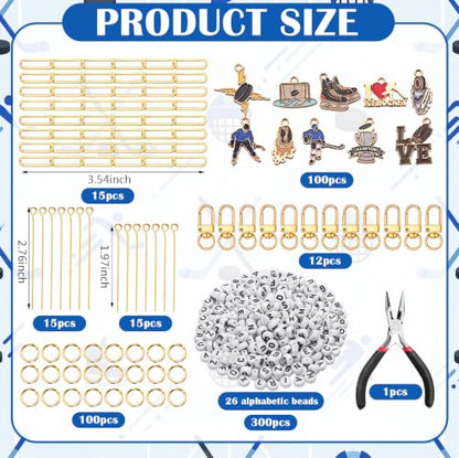 CraftyDream 558 Pcs Hockey Charm Keychain Making Kit Hockey Gifts DIY Craft - style: Hockey