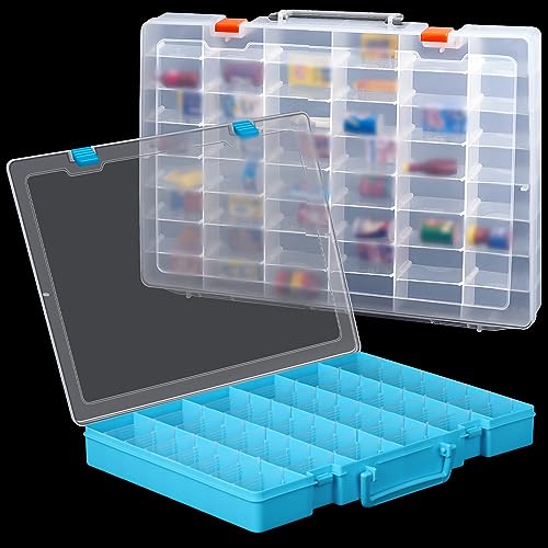 Juexica 2 Pcs 48 Grid Plastic Bead Storage Organizer Box, Clear, Blue - color: Clear, Blue