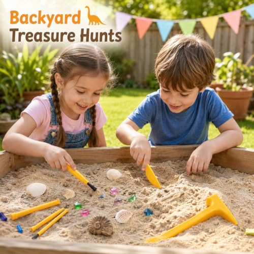 Dinosaur Excavation Dig Tool Kit for Kids, 8 Sets with Hammer Chisel Brush