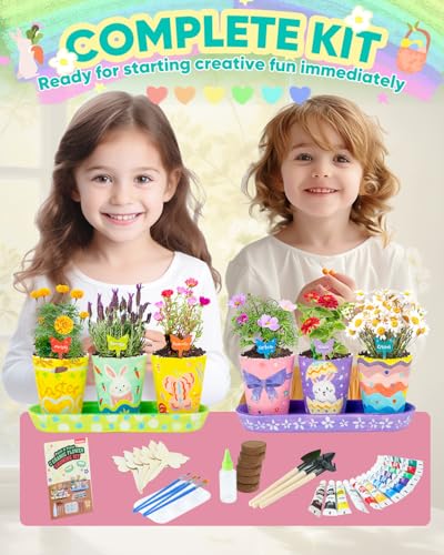 RGBDOT Kids Gardening Set Paint and Plant Stoneware Flower Growing Kit with 6 Pots and Gardening Tools Arts and Crafts for Kids Ages 8-12 Best Children’s Day Gift for Girls Boys Ages 5 6 7 8 9 10 - color: 6-set