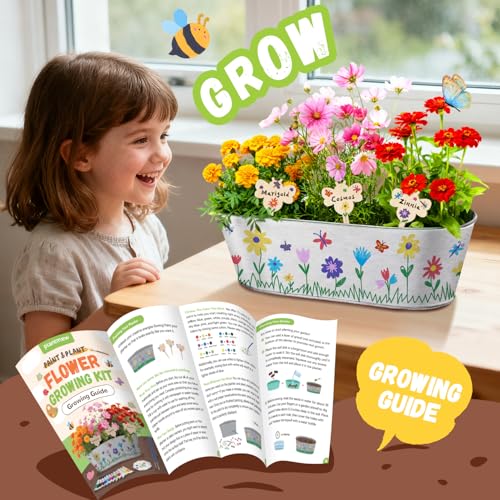 PLANTMEW Paint & Plant Flower Growing Kit for Kids - Fun Kids Gardening Set - Unique Birthday, Crafts & Arts, Gardening Gifts for Girls & Boys, Ages 5, 6, 7, 8-12 Years Old, Easter Gifts for Girls - size: Large Pot