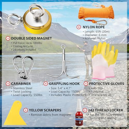 FINDMAG 1000 LBS Fishing Magnet, 2.95 Inch Neodymium Magnet Fishing Kit - color: Golden Double Hole, size: 2.95 inches(75mm)-1000lb