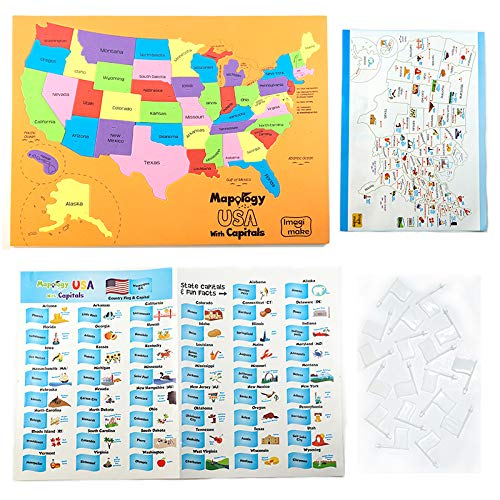 Imagimake Mapology USA & World Map Puzzle, Learn Countries, Flags, Capitals - style: USA & World Map