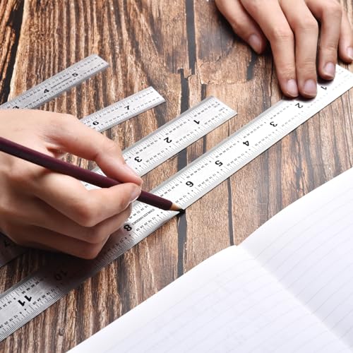 Machinist Ruler - Metal Rulers Pack of 4, 6/8/12/14 Inch Metric MM Ruler, Stainless Steel