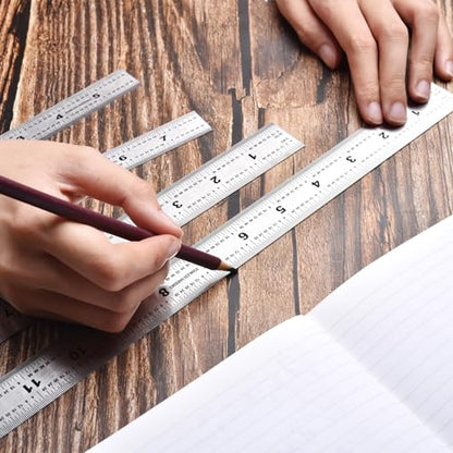 Machinist Ruler - Metal Rulers Pack of 4, 6/8/12/14 Inch Metric MM Ruler, Stainless Steel
