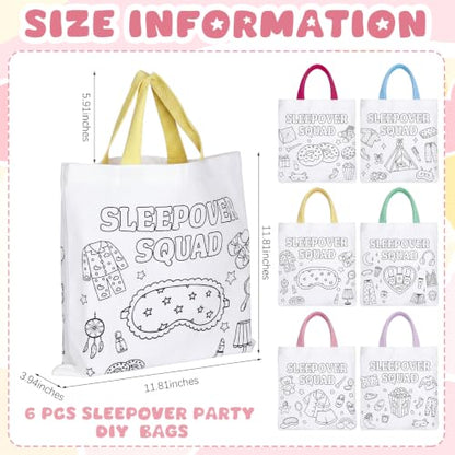 Paterr 6 Pcs Sleepover Party Tote Bags Color Your Own Canvas Bags
