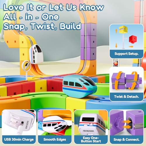 SOCBTNSO 88 PCS KlickRail 3D Modular Electric Train Set for Kid 3-8 - size: 88PCS