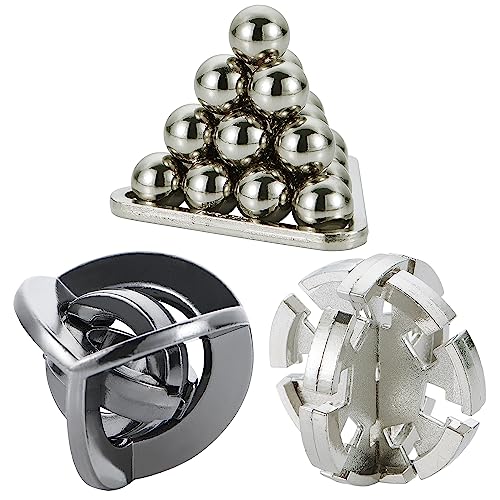 Brain Teaser Puzzles- 3 PCS Metal Puzzles Kit Metal Cast Puzzle Games Toys - color: Silver World, size: 3PCS (Silcer)