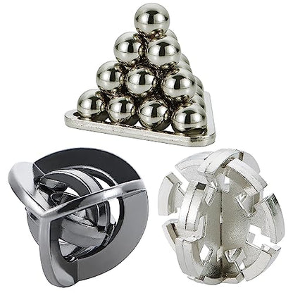 Brain Teaser Puzzles- 3 PCS Metal Puzzles Kit Metal Cast Puzzle Games Toys - color: Silver World, size: 3PCS (Silcer)
