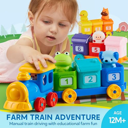 Play-Act Learning Toys for 1 2 3 Years Old, Counting, Matching & Sorting Montessori Learning Farm Train Including 9 Farm Animals, Birthday Gift for Baby Boys Girls - style: Farm Number Train