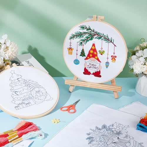 BEUNITONE 4PCS Christmas Gnomes Embroidery Kit Xmas Tree Stamped Cross Stitch Kit Snowflake Mistletoe Needlepoint Kit for Adult Beginner with Instructions - color: 06-Christmas Gnome