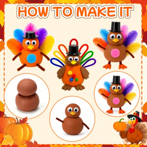 24 Packs Fall Thanksgiving Crafts for Kids DIY Turkey Air Dry Clay Kit