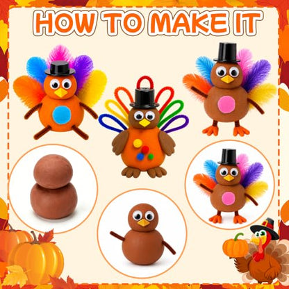 24 Packs Fall Thanksgiving Crafts for Kids DIY Turkey Air Dry Clay Kit