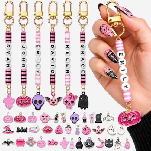 Tondiamo 2823 Pcs Pink Halloween Bead Keychain DIY Craft Making Kit - style: Pink Halloween