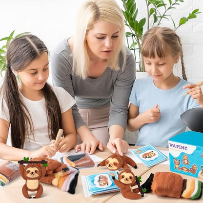 WATINC Needle Felting Starter Kit - Cute Doll Wool Felt Needle Felting Tools Foam Pad, DIY Home Decoration Needle Felting Craft Party Supplies for Beginners - style: Sloth