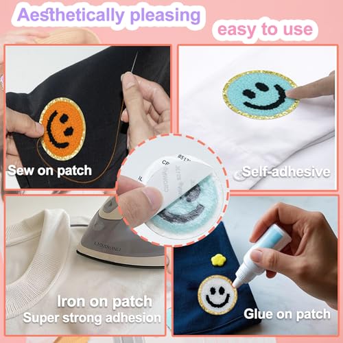 Chenille Letter Patches 136Pcs Self Adhesive Stickers for Clothes Backpacks - color: 136 Pcs Letter Patches