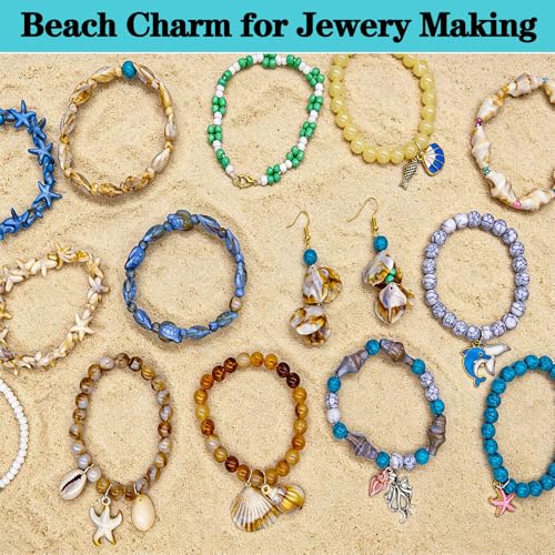 1570Pcs Ocean Beads for Bracelets Making Kit, Blue and White Summer Beach Bead for Jewelry Making, Sea Turtle Seashell Starfish Shape Beads 8mm Round Glass Seed Bead for DIY Craft Bracelets Earring