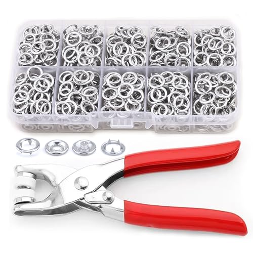 MIFOLEU Metal Snaps Buttons Kit for Fabric with Fastener Pliers Press Tool - color: 100 Sets/Sliver/Hollow-9.5mm