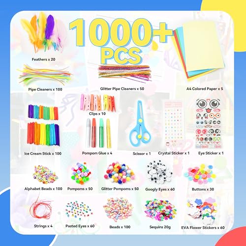 SMILESSKIDDO Kids Arts and Crafts, 1000+ PCS Craft Kits with Storage Box - color: blue
