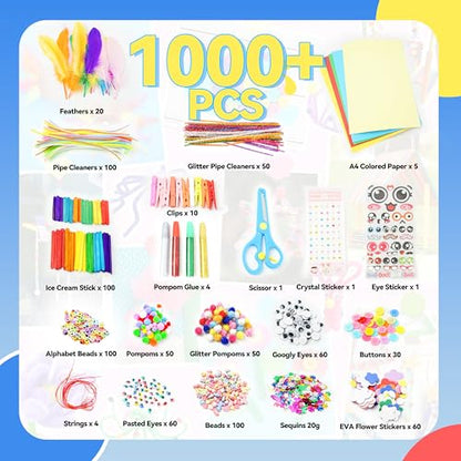 SMILESSKIDDO Kids Arts and Crafts, 1000+ PCS Craft Kits with Storage Box - color: blue
