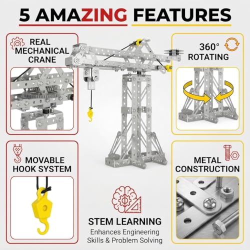 Metal Building Toys, 273pcs 3 in 1 Tower Crane & Frame Crane & Windmill Metal Model Set,Erector Sets for Boys Age 8-12,DIY Building Stem Projects Toys for Kids,Birthday Gifts for Model Crane Fan