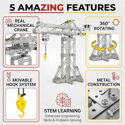 Metal Building Toys, 273pcs 3 in 1 Tower Crane & Frame Crane & Windmill Metal Model Set,Erector Sets for Boys Age 8-12,DIY Building Stem Projects Toys for Kids,Birthday Gifts for Model Crane Fan