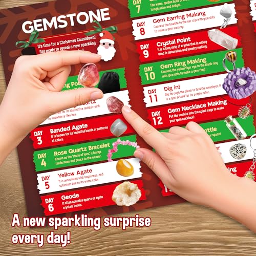 Gemstone Dig Kit - Rock Collection with Rocks, Crystals & Geodes, STEM Rock Kit, DIY Jewelry Making with Bracelet, Necklace & Ring Crafts, Colored Rocks & Gemstones for Kids Ages 6+