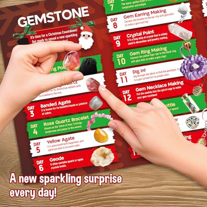 Gemstone Dig Kit - Rock Collection with Rocks, Crystals & Geodes, STEM Rock Kit, DIY Jewelry Making with Bracelet, Necklace & Ring Crafts, Colored Rocks & Gemstones for Kids Ages 6+