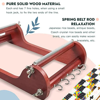 INDIVSHOW The Wooden Bead Loom Set with 20g Seed Bead,Needle,Cotton Thread,Needle Threader,Tweezre and Some Small Accessories,Tools for Bracelet,Necklace,Belts Jewelry Making