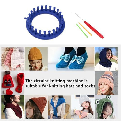 Round Knitting Looms，Plastic Weaving Looms Set，24 Peg Sock Knitting Loom，Scarf Hats Making Tools，DIY Crocheting Handmade Craft Kit with a Crochet Hook and Needle for Knitting Lovers，14 cm (Blue) - size: Round,14cm,24 Pegs