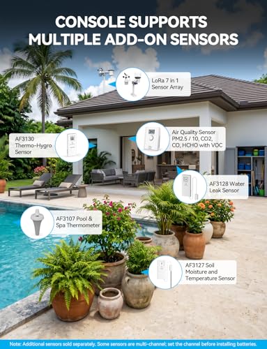 4900FT WiFi Smart Weather Stations Wireless Indoor Outdoor, LoRa Based Wireless Weather Station with 7.4” HD Display, 7-in-1 Solar Sensor, Thermo-Hygro Sensor, Bird Spike - (2.4GHz WiFi Only)