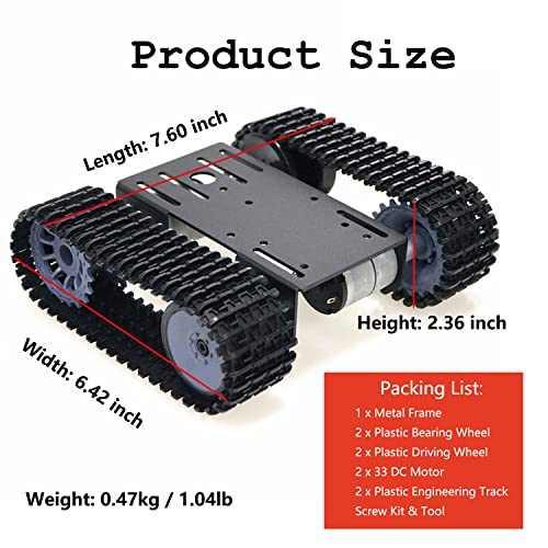 Premium Robot Tracked Car Chassis Kits with 2pcs DC Motor, Caterpillar Moving Robotic Tank Platform with 2pcs Tracks for Arduino Raspberry Pie Microbit Python DIY